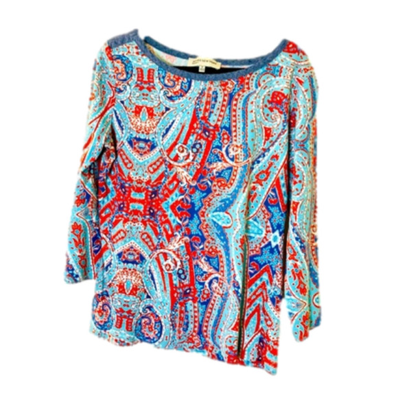 Jones New York Tops - Jones New York Sport Women’s 3/4 Sleeves Blue Top with Chambray Trim Size Small